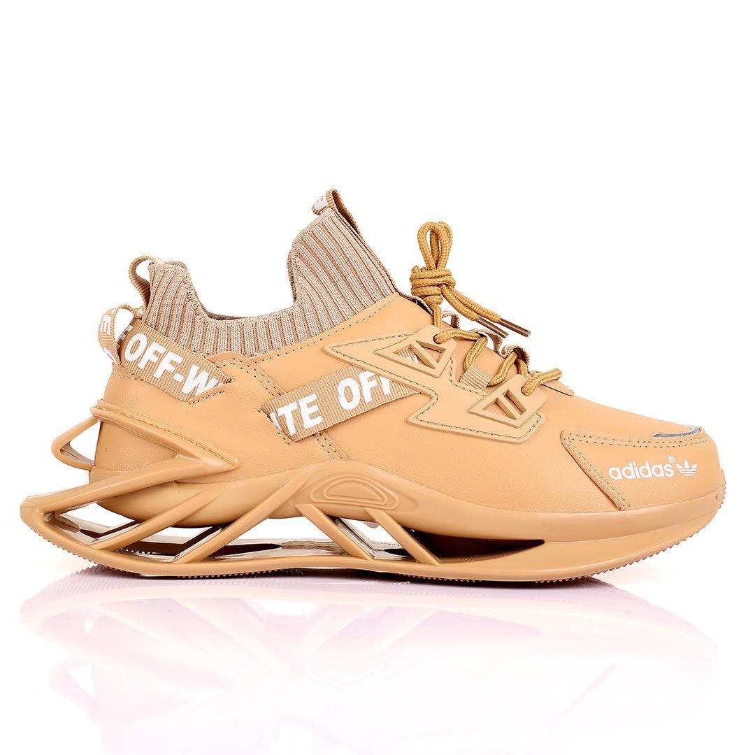 AD Off Logo Designed Lace Up Logo Designed Brown Sneakers - Obeezi.com