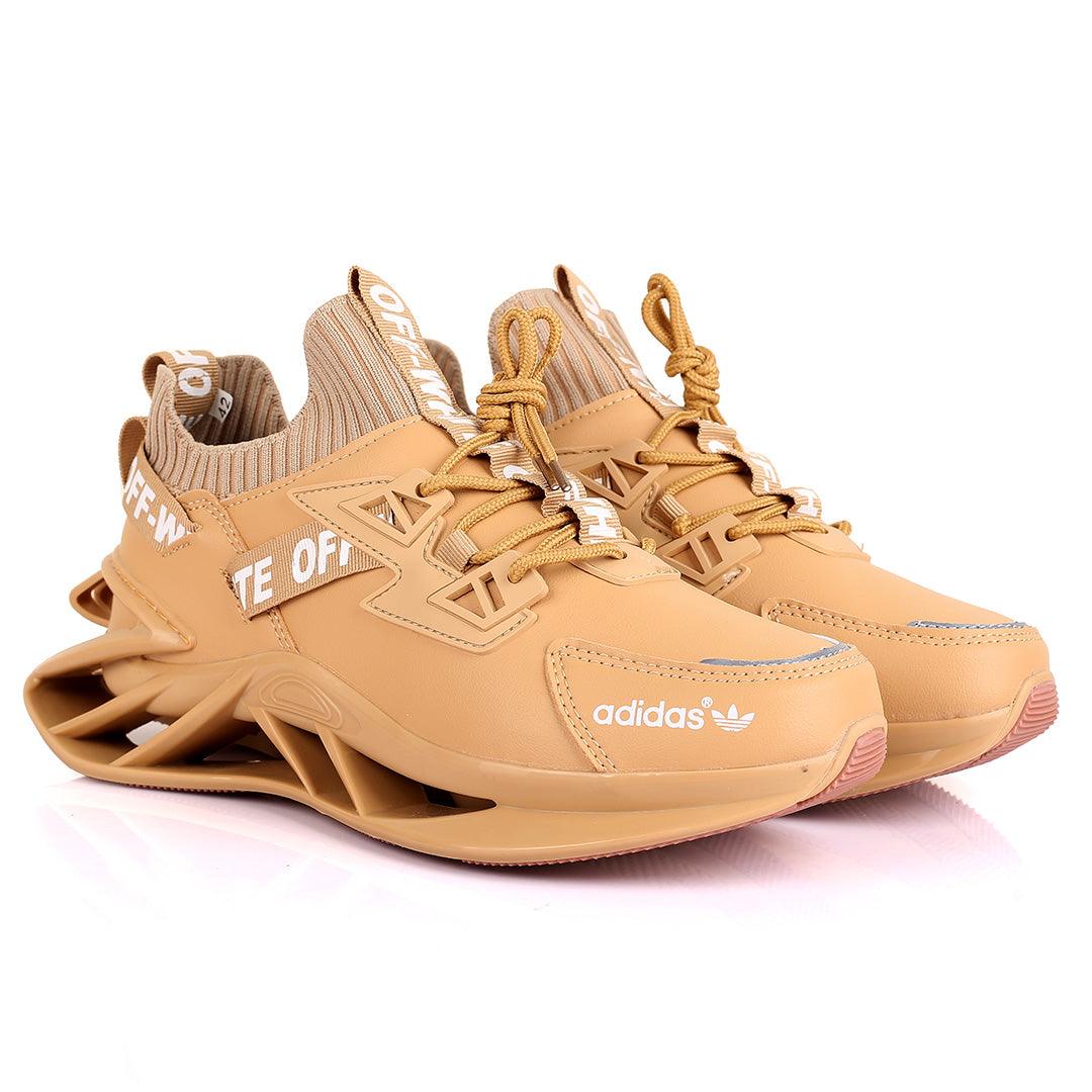 AD Off Logo Designed Lace Up Logo Designed Brown Sneakers - Obeezi.com