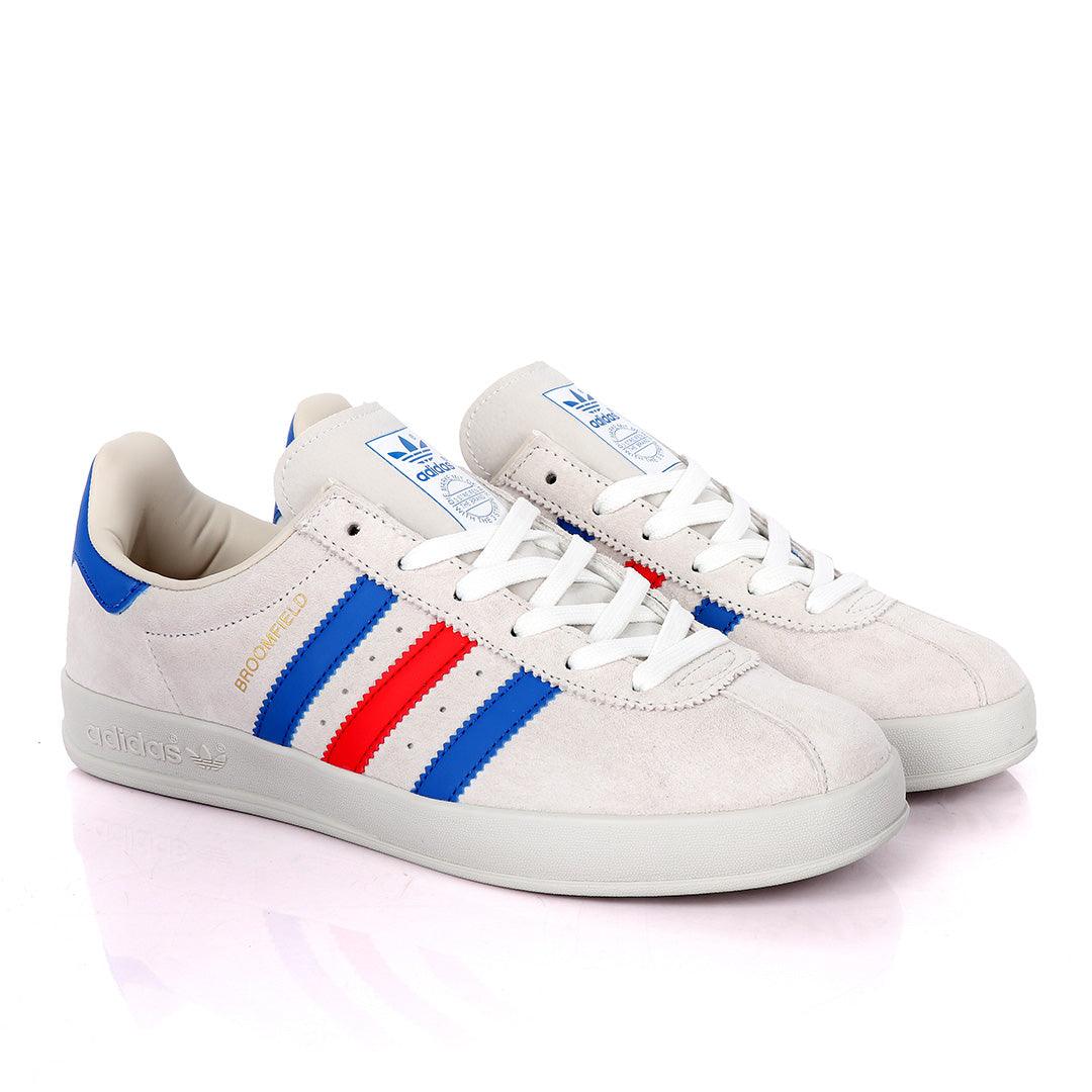 AD Originals BroomField Beige Suede Sneakers With Blue And Red Stripes - Obeezi