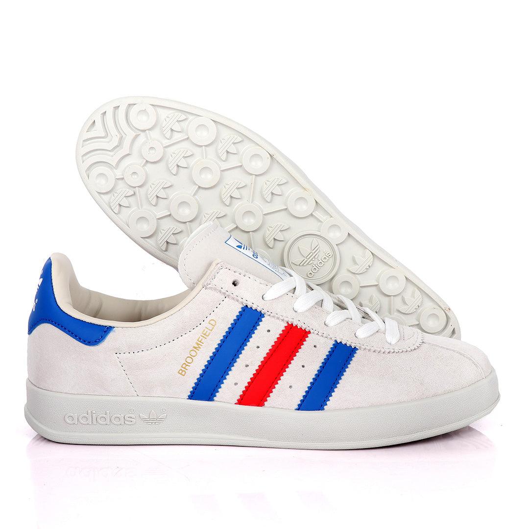 AD Originals BroomField Beige Suede Sneakers With Blue And Red Stripes - Obeezi