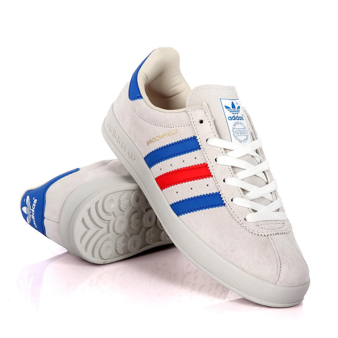 AD Originals BroomField Beige Suede Sneakers With Blue And Red Stripes - Obeezi