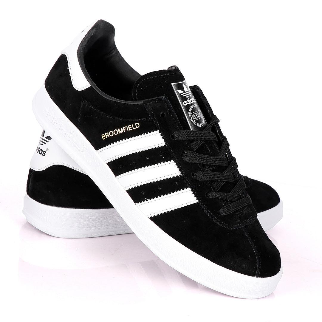 AD Originals BroomField Black Suede Sneakers With 3 White Stripes - Obeezi