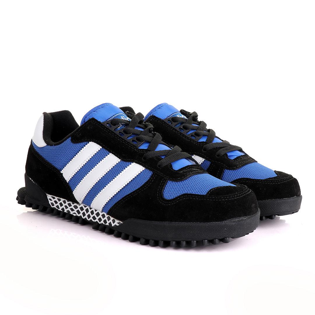 Ad Simplified Fabric Black And Royal Blue Sneakers - Obeezi