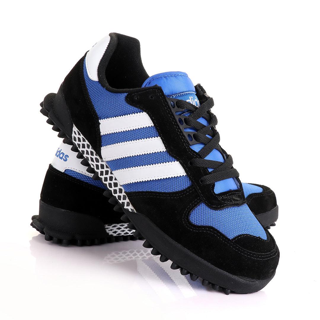Ad Simplified Fabric Black And Royal Blue Sneakers - Obeezi