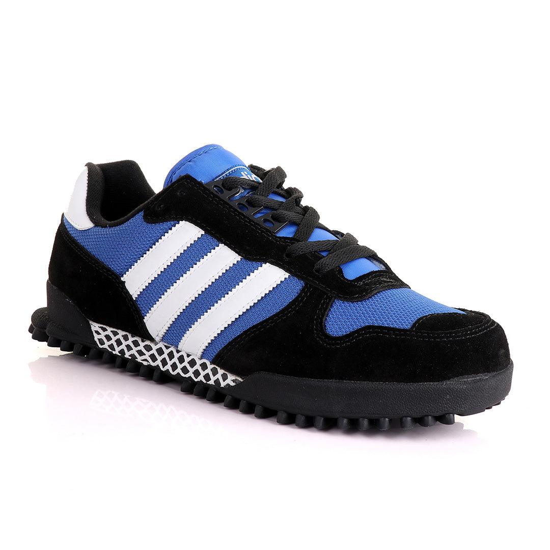 Ad Simplified Fabric Black And Royal Blue Sneakers - Obeezi
