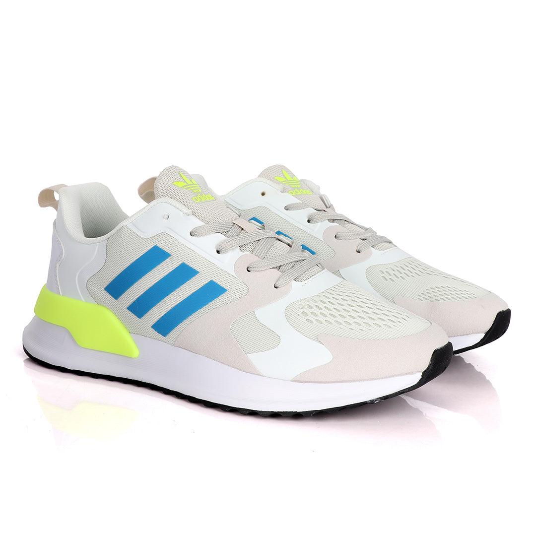 AD X_PLR Brand 3 Royal Blue Stripes Ash Sneakers With Classic Lemon Designs - Obeezi