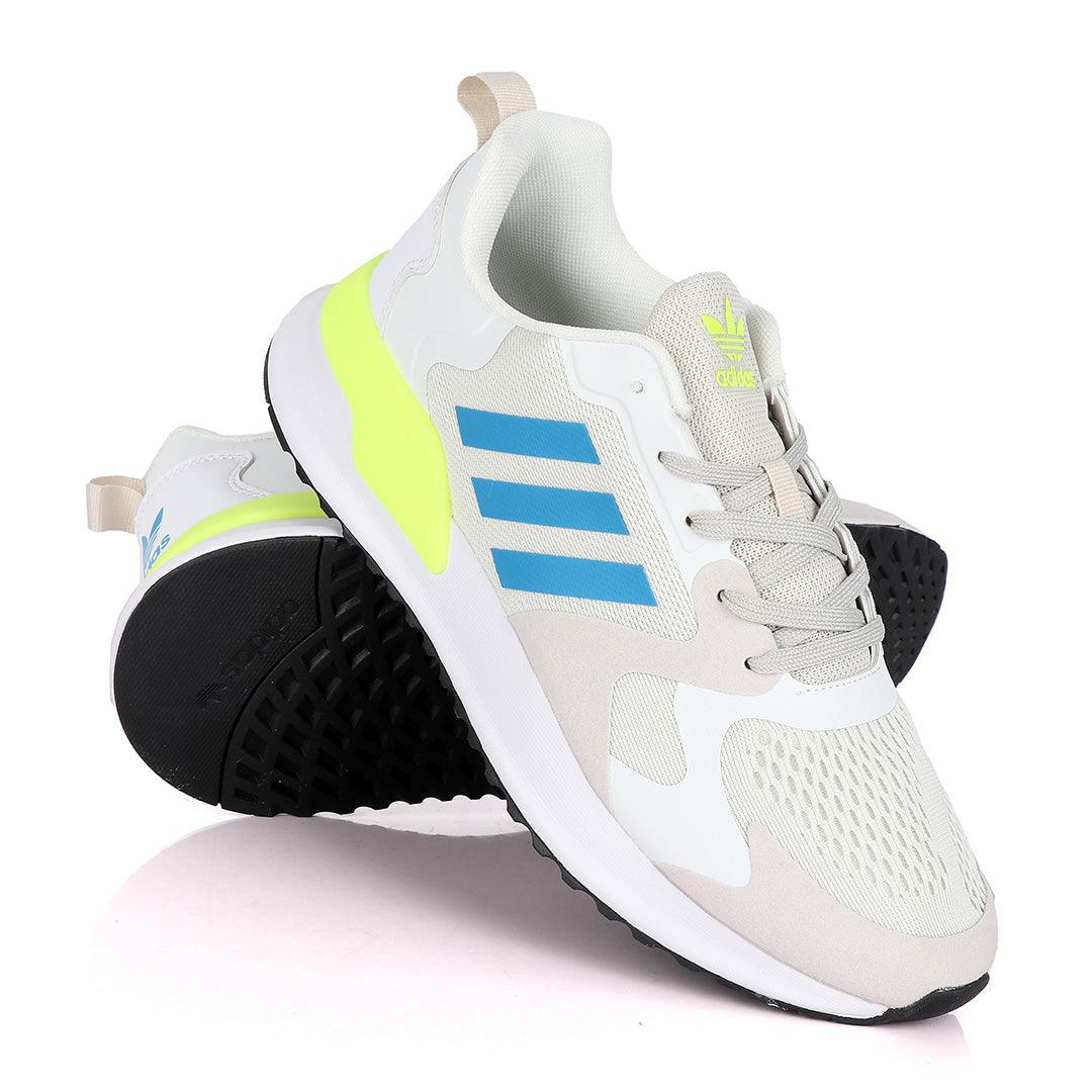 AD X_PLR Brand 3 Royal Blue Stripes Ash Sneakers With Classic Lemon Designs - Obeezi