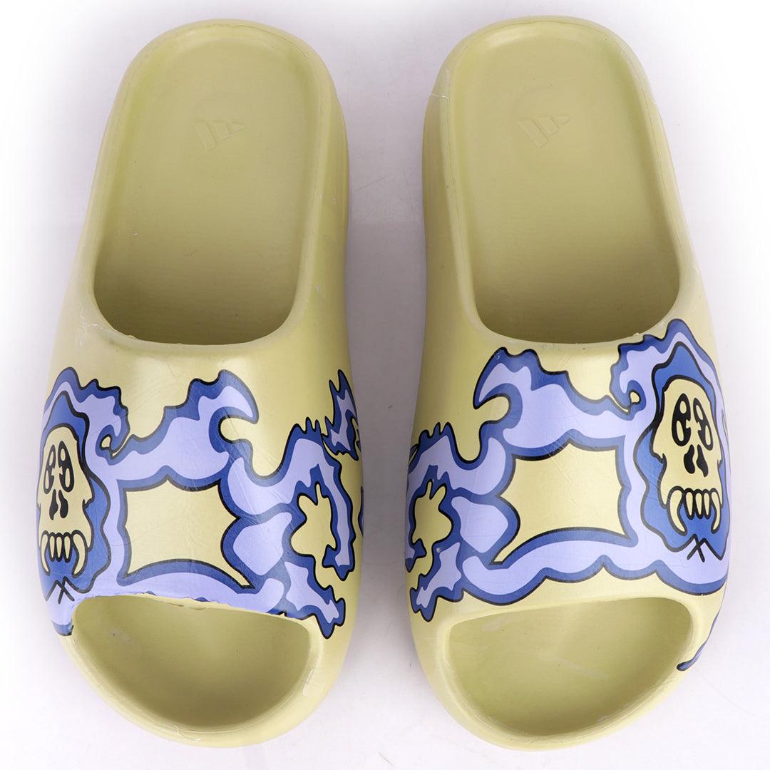 AD Yeezy Slides Blue Fiery Skullie design Kaws Rubber Light Weight - Obeezi.com