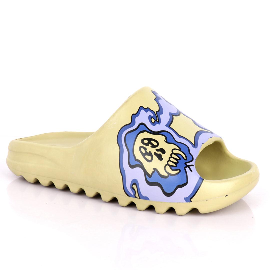 AD Yeezy Slides Blue Fiery Skullie design Kaws Rubber Light Weight - Obeezi.com