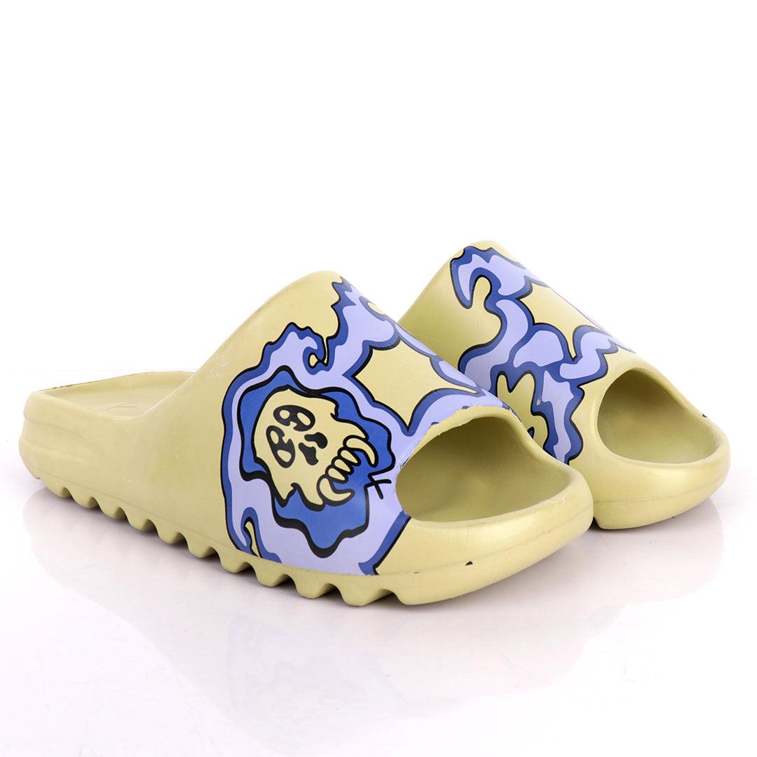 AD Yeezy Slides Blue Fiery Skullie design Kaws Rubber Light Weight - Obeezi.com