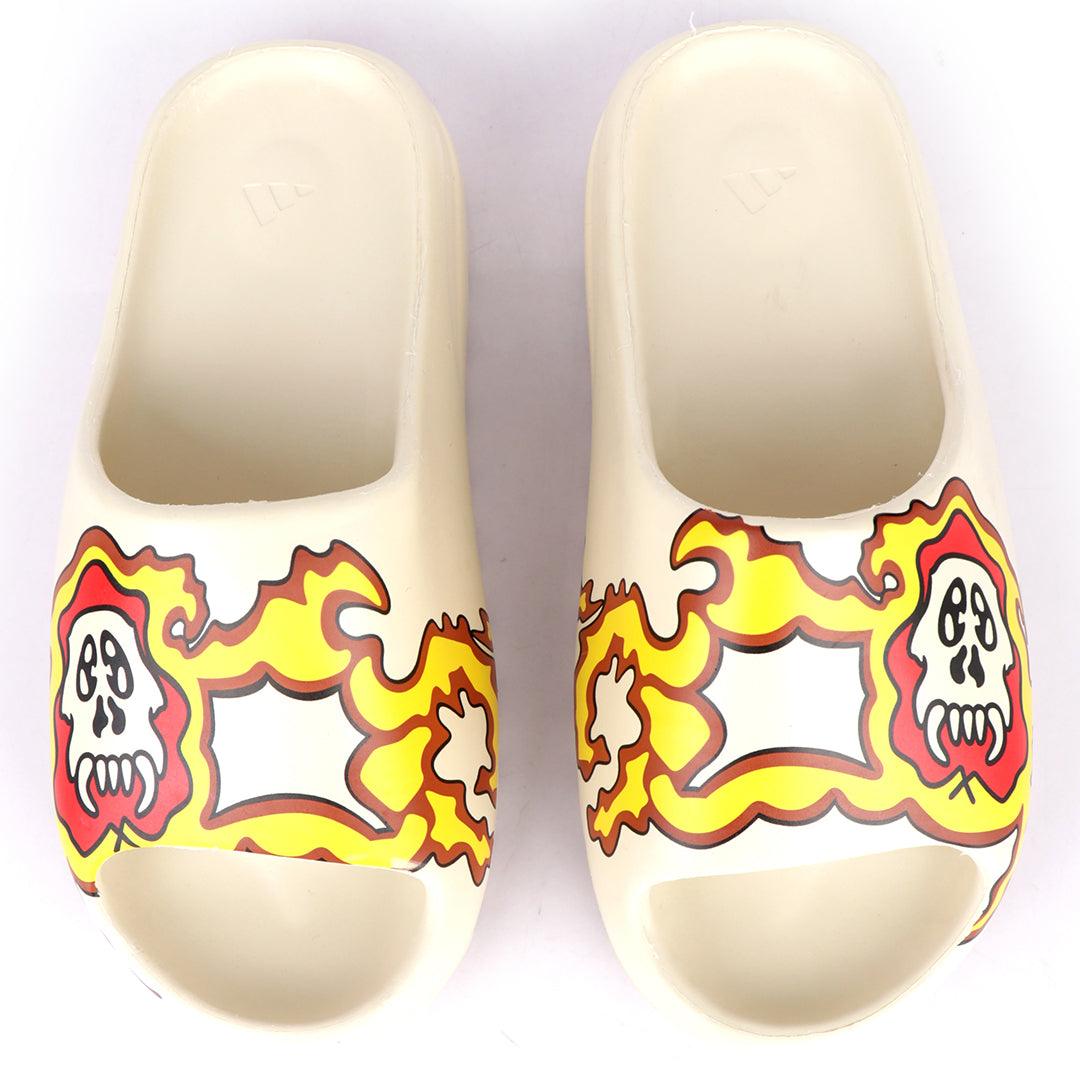 AD Yeezy Slides Fiery Skullie design Kaws Rubber Light Weight - Obeezi.com