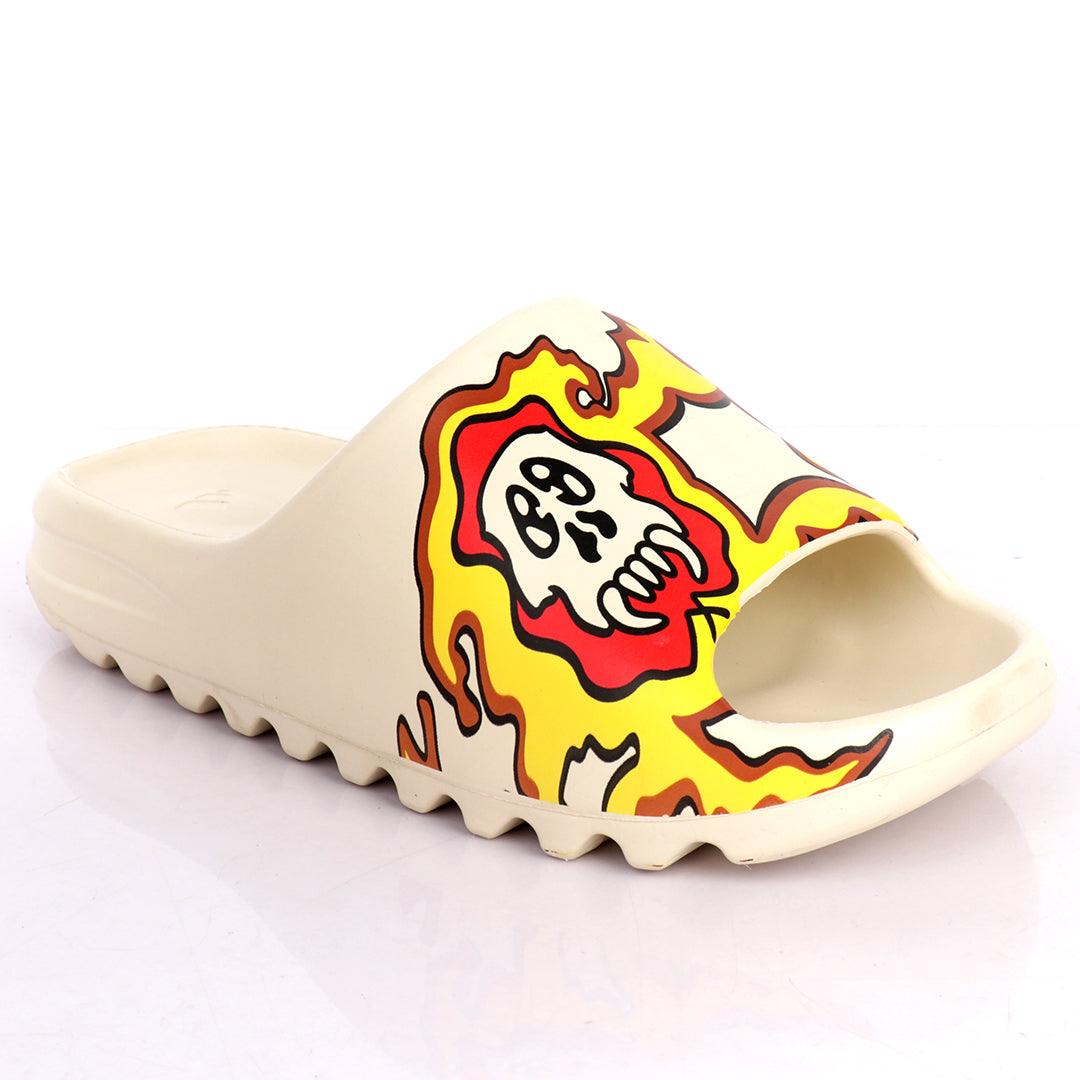 AD Yeezy Slides Fiery Skullie design Kaws Rubber Light Weight - Obeezi.com