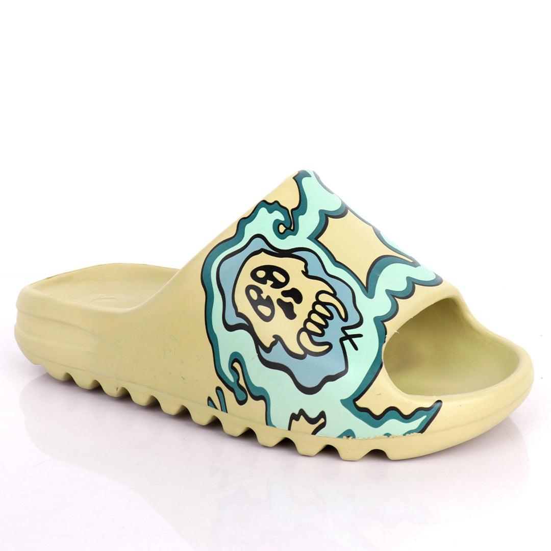 AD Yeezy Slides Green Fiery Skullie design Kaws Rubber Light Weight - Obeezi.com