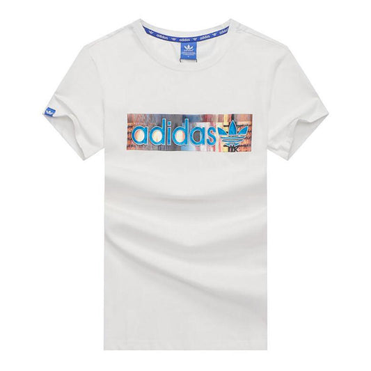 Adid Solid Men Round Neck White T-Shirt With Colored Logo Design - Obeezi.com