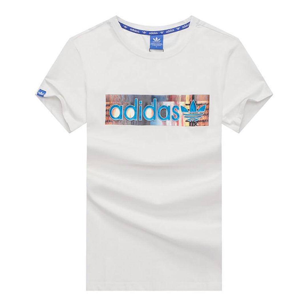 Adid Solid Men Round Neck White T-Shirt With Colored Logo Design - Obeezi.com