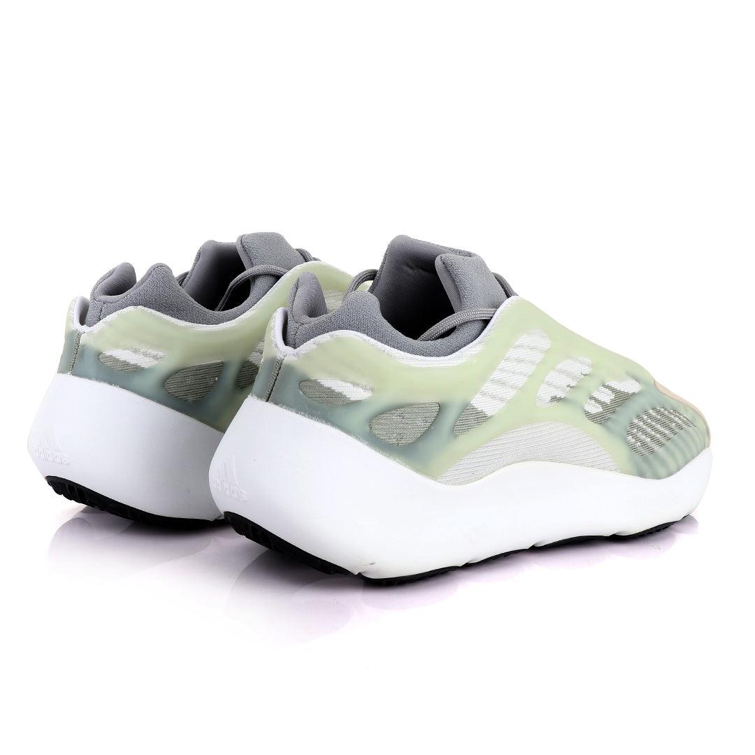 Adidas 700 Yeezy Boost Light Green Pattern Design White Sneakers - Obeezi