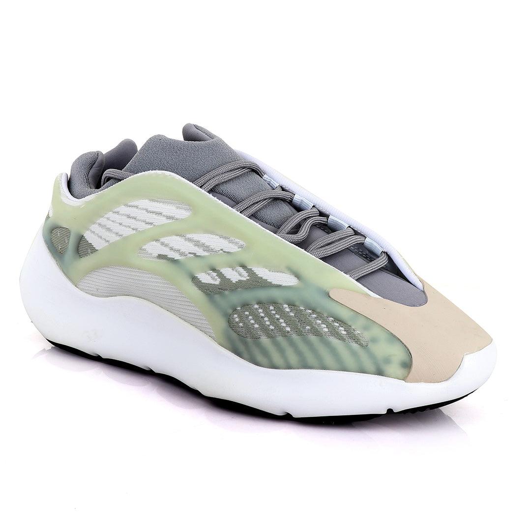 Adidas 700 Yeezy Boost Light Green Pattern Design White Sneakers - Obeezi