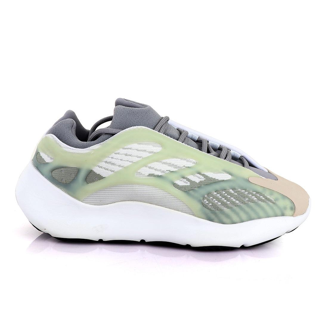 Adidas 700 Yeezy Boost Light Green Pattern Design White Sneakers - Obeezi