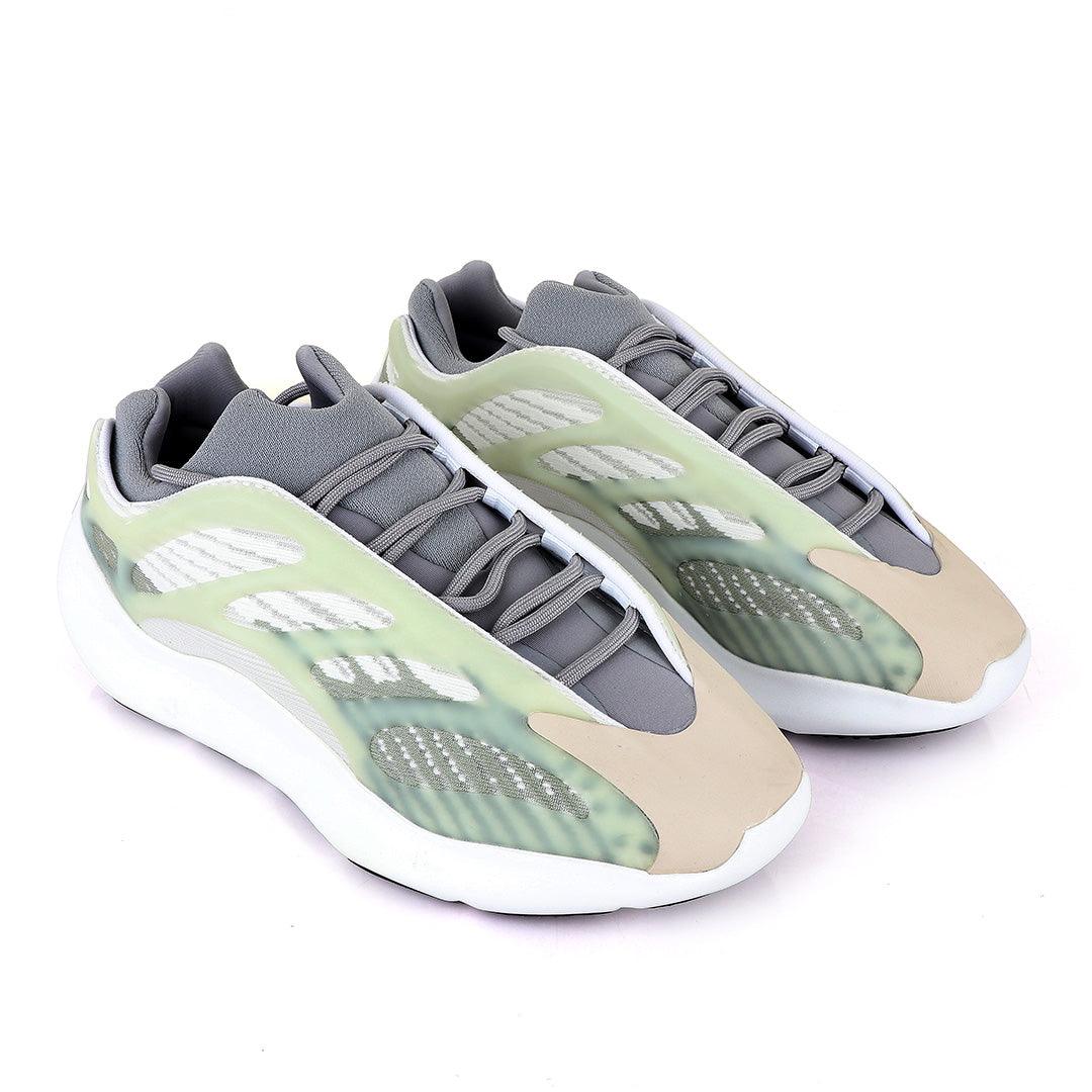 Adidas 700 Yeezy Boost Light Green Pattern Design White Sneakers - Obeezi