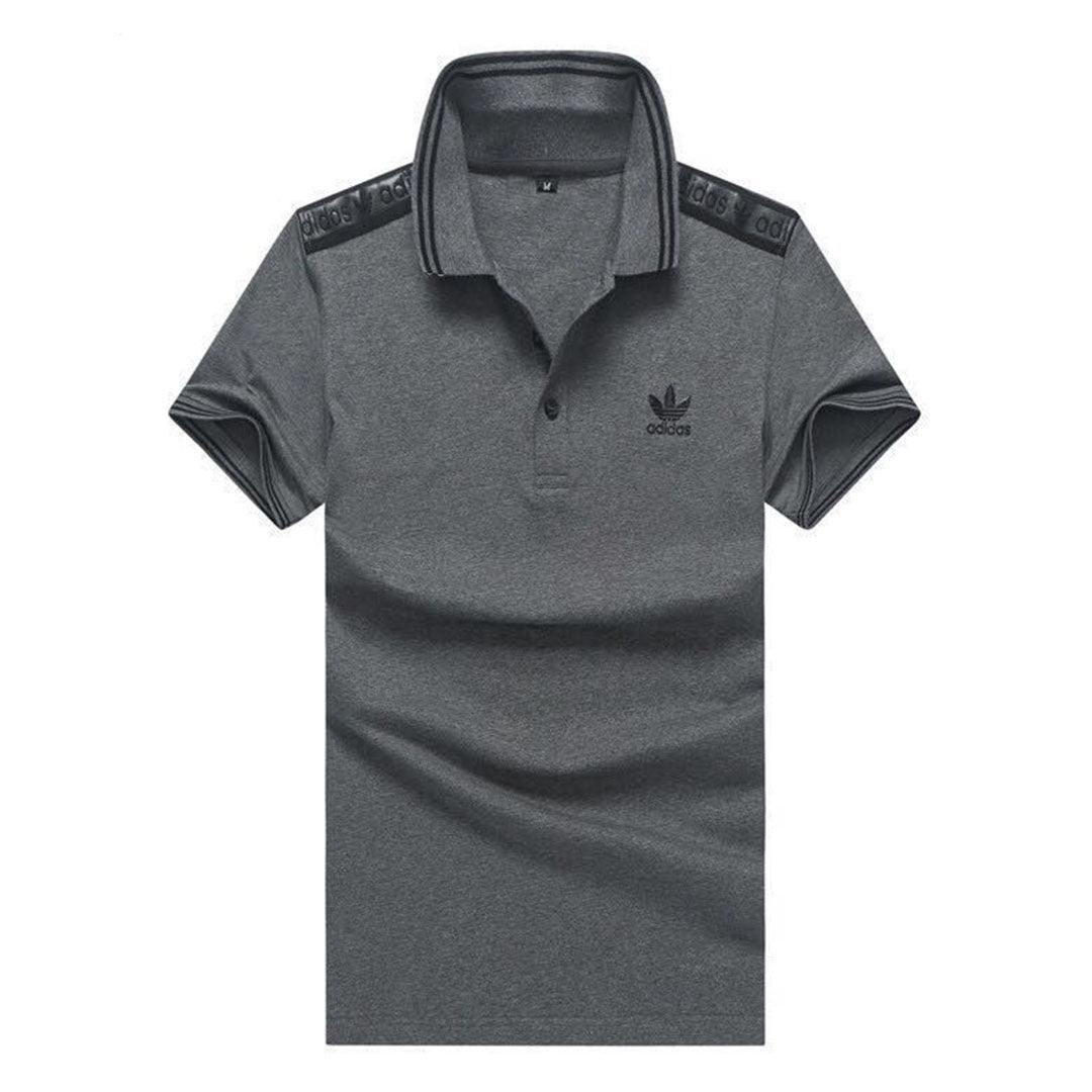 Adidas Men's Body-fit Grey And Black Stripes Collar Polo Top-Grey - Obeezi