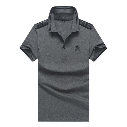 Adidas Men's Body-fit Grey And Black Stripes Collar Polo Top-Grey - Obeezi