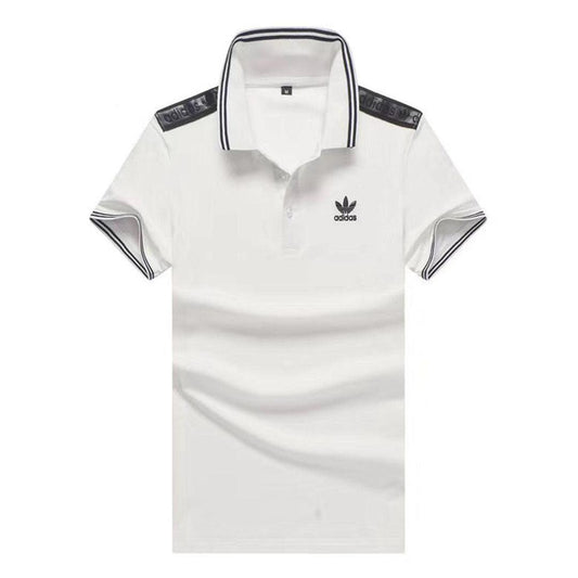 Adidas Men's Body-fit Grey And Black Stripes Collar White Polo Top - Obeezi