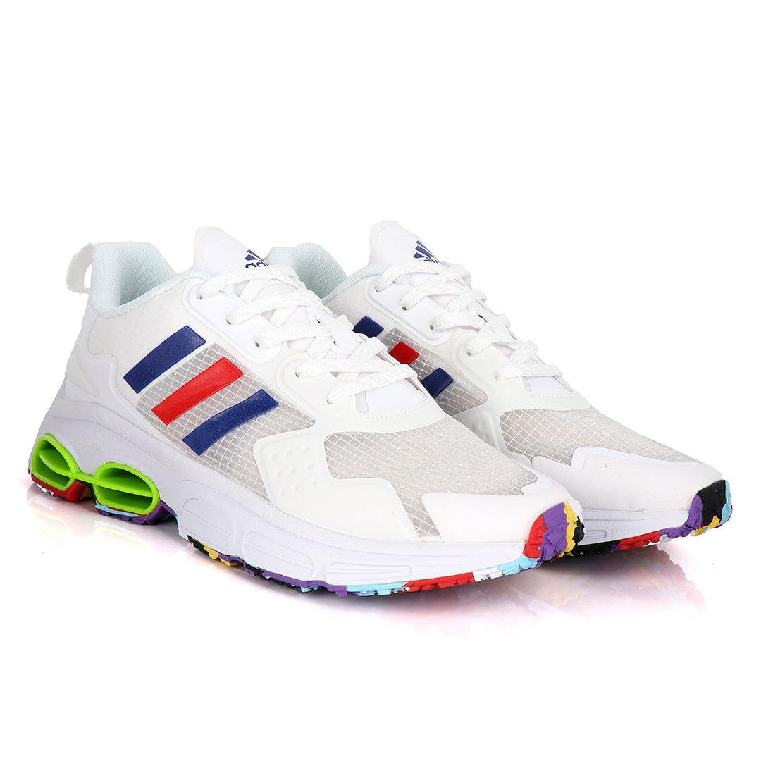 Adidas Sleek White Sneakers With Multi-Colored Sole - Obeezi