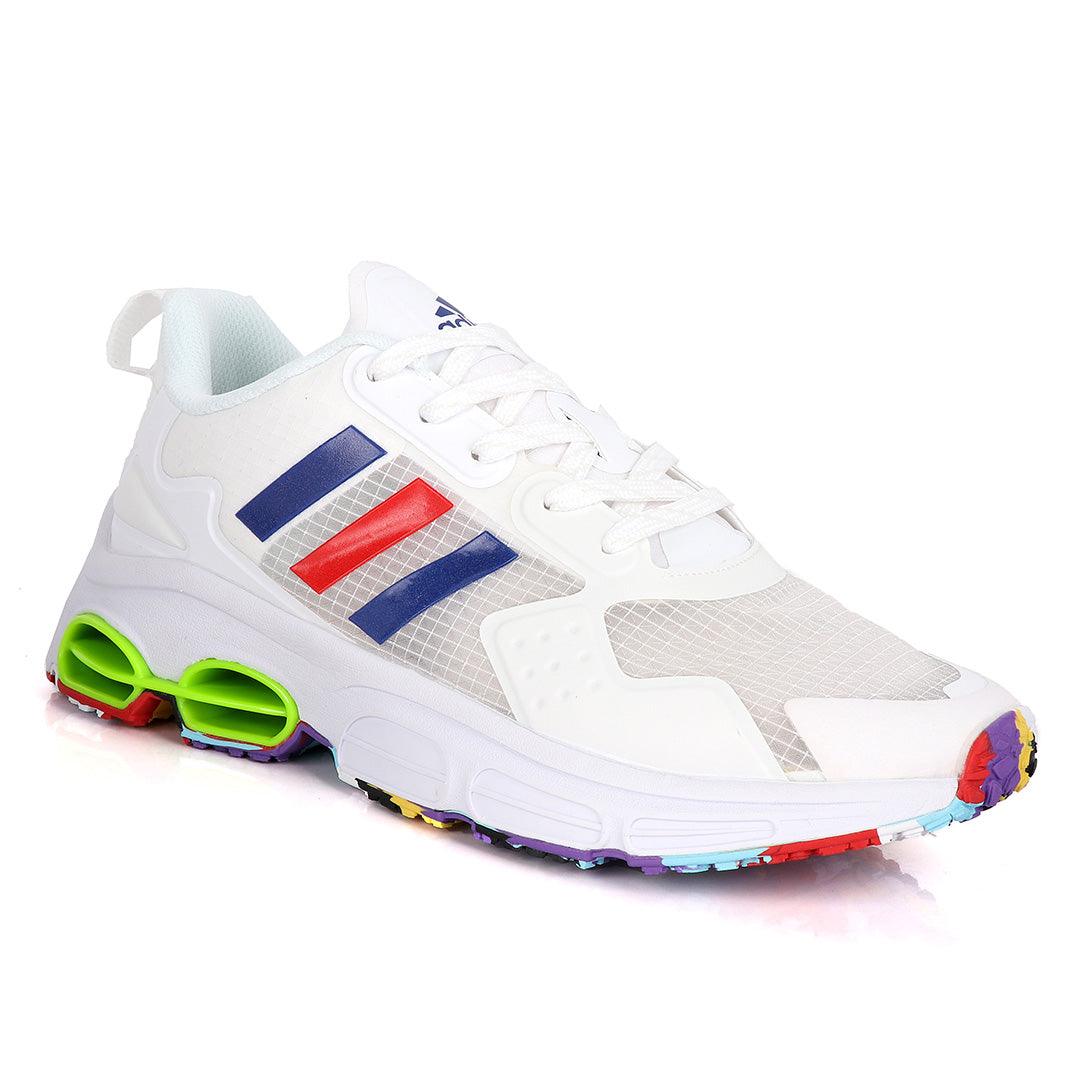 Adidas Sleek White Sneakers With Multi-Colored Sole - Obeezi