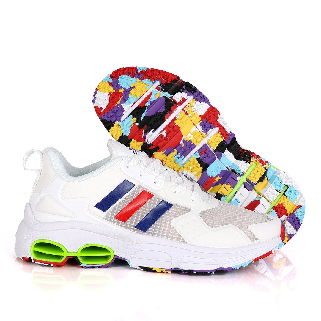 Adidas Sleek White Sneakers With Multi-Colored Sole - Obeezi