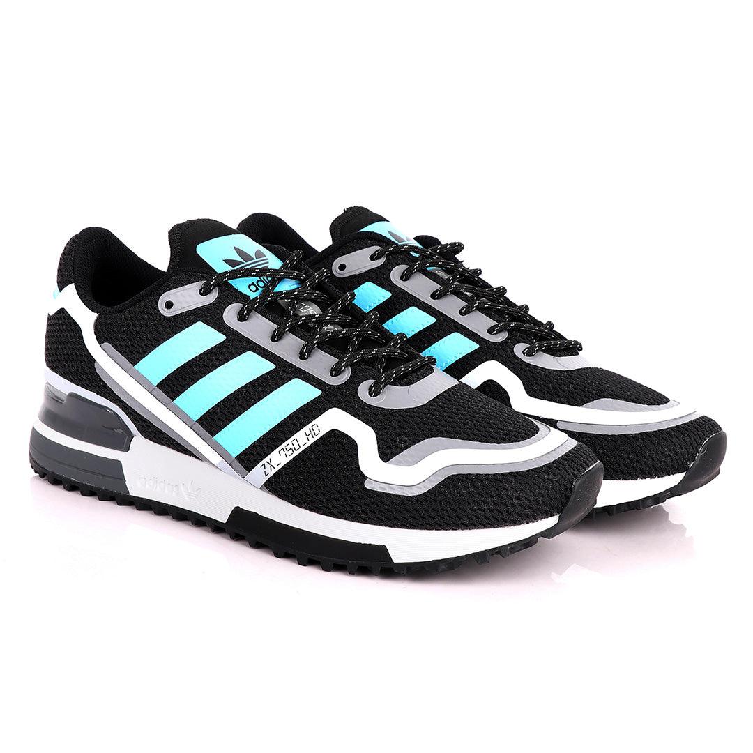 Adidas ZX 750 HD Black And Sky Blue Sneakers - Obeezi