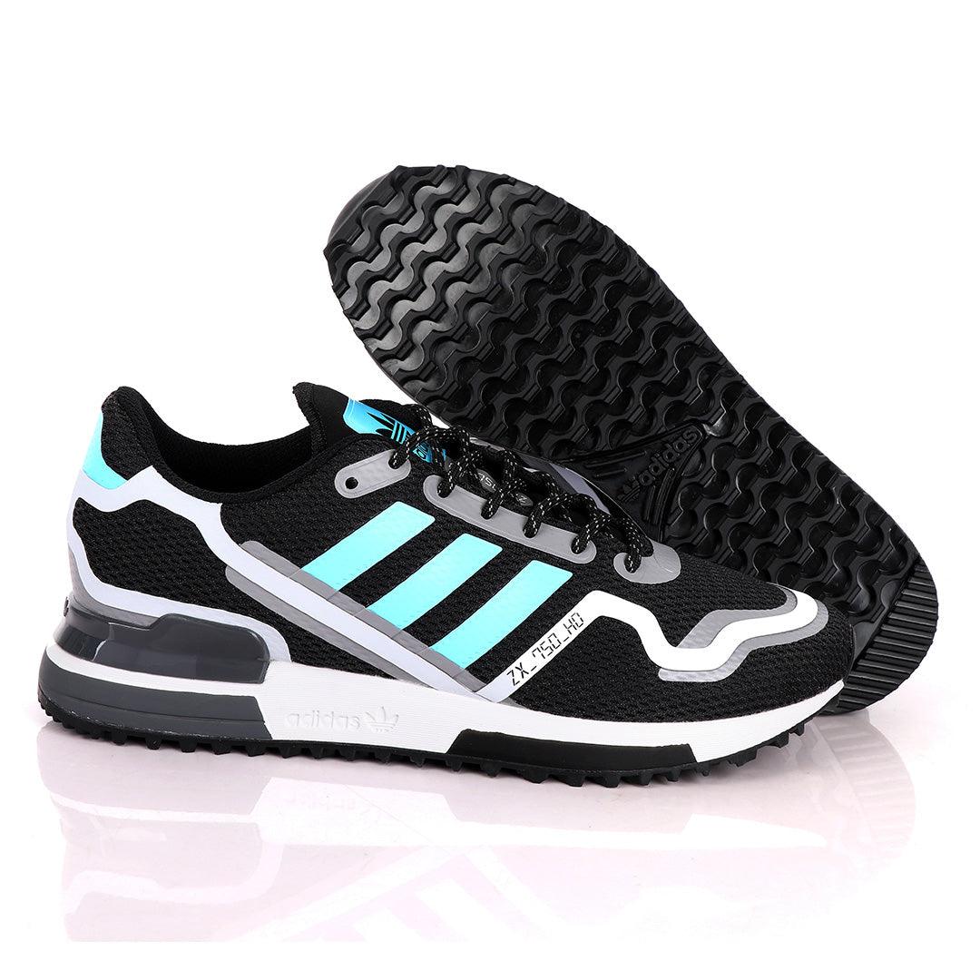 Adidas ZX 750 HD Black And Sky Blue Sneakers - Obeezi