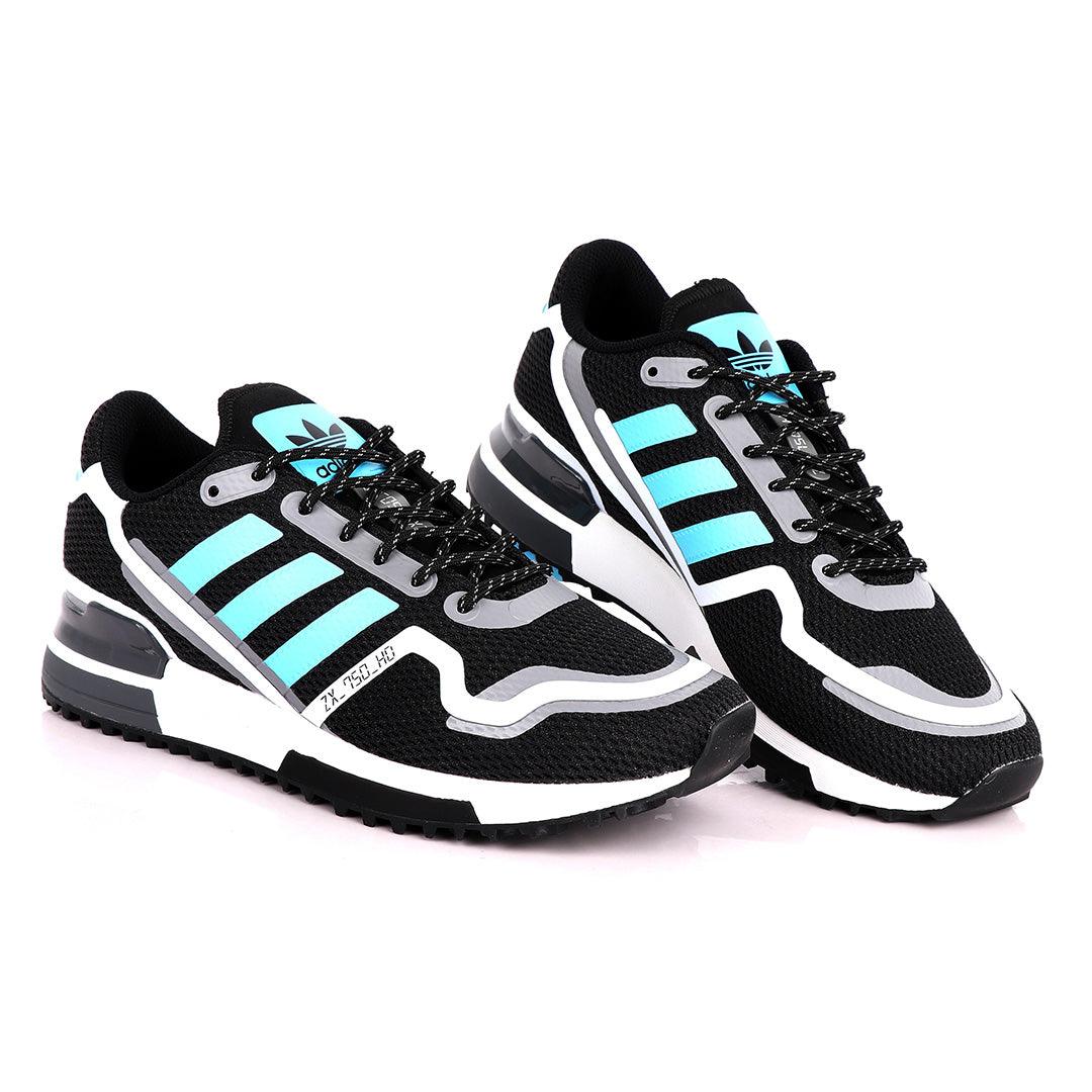 Adidas ZX 750 HD Black And Sky Blue Sneakers - Obeezi
