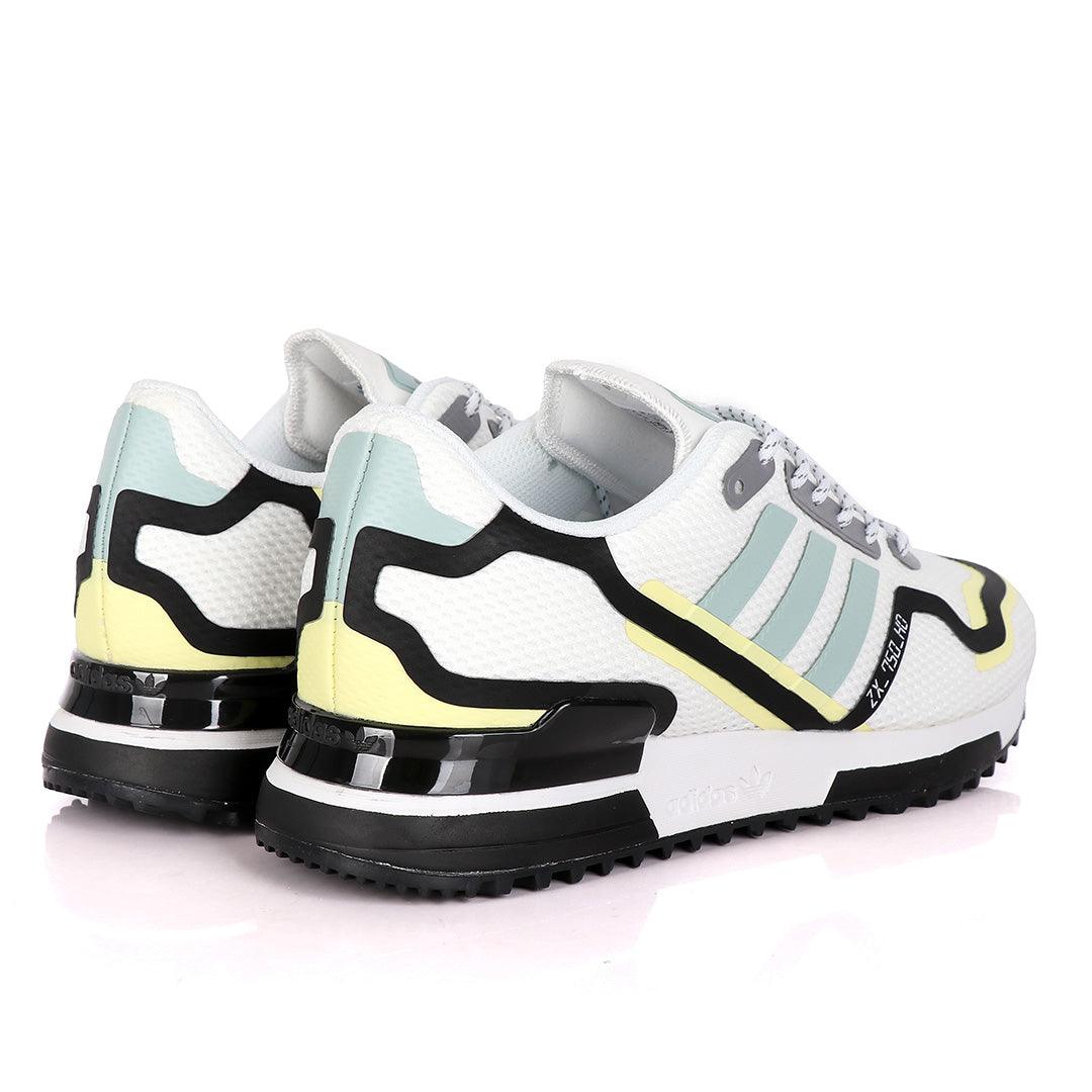 Adidas ZX 750 HD White Sneakers With Classic Yellow And Celeste Green Designs - Obeezi