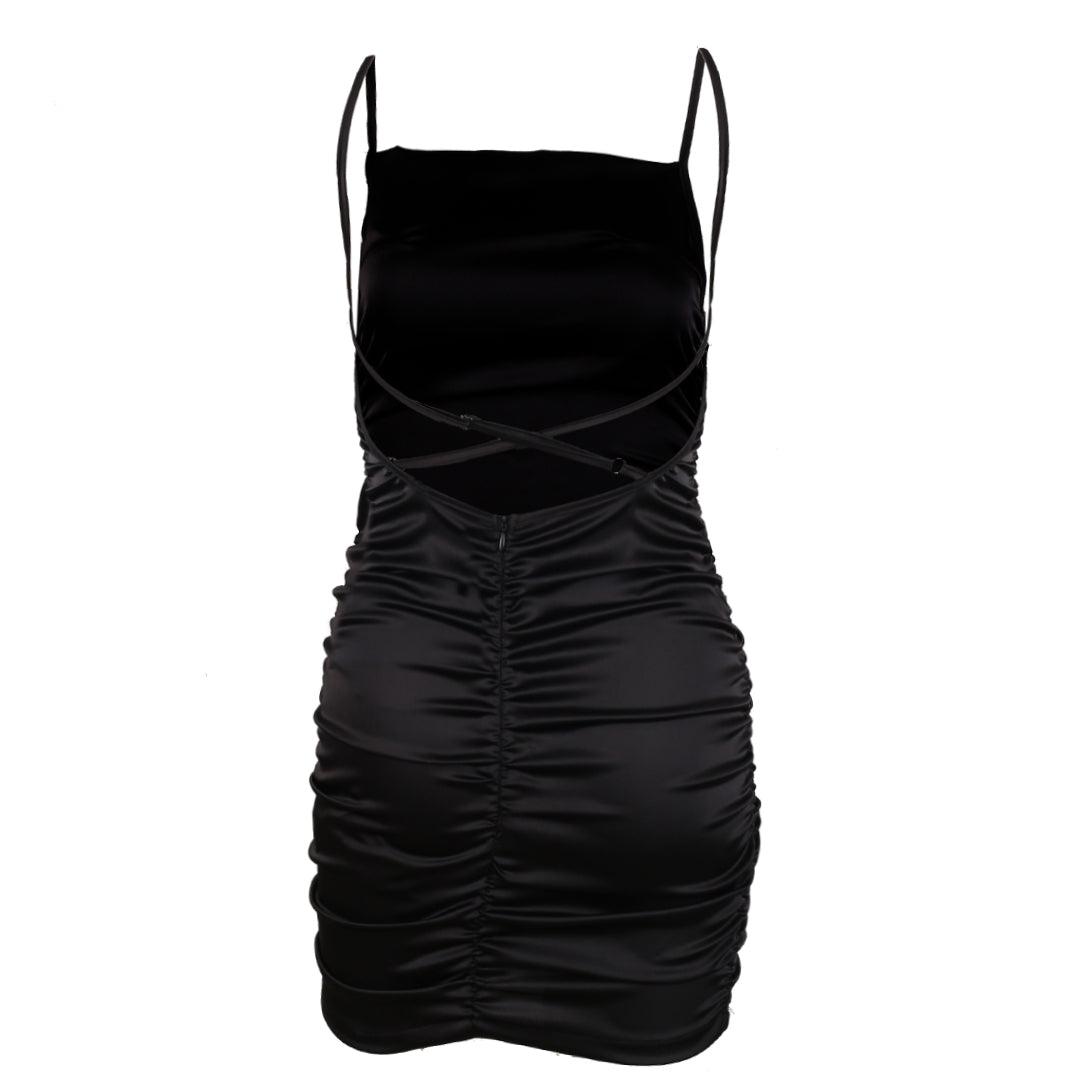 Adjustable Crisscross Ruched Strappy Bodycon- Black - Obeezi.com