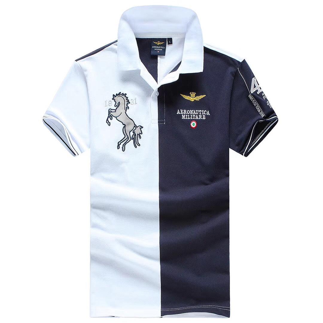 Aeronautic Millitare Blue/White Stallion Shortsleeve Polo - Obeezi