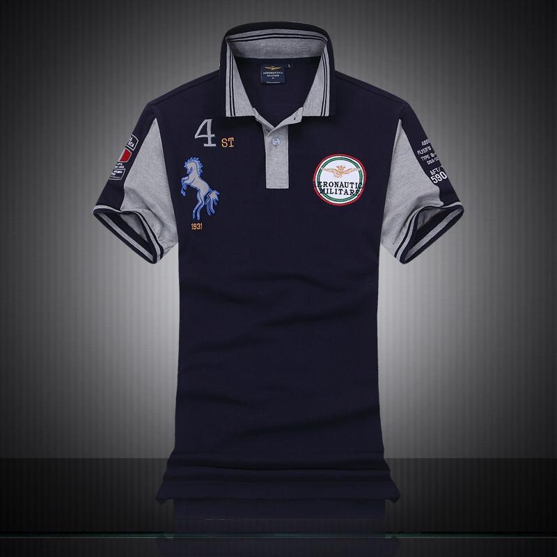 Aeronautica Militare With Horse Design Short Sleeve Shirt Polo-Navy Blue - Obeezi