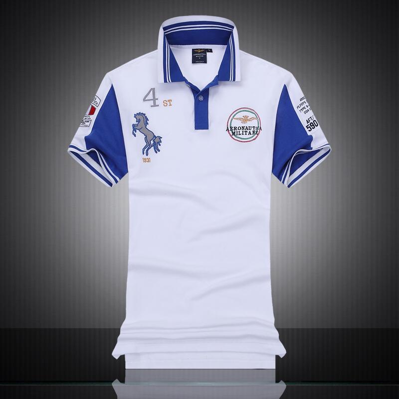 Aeronautica Militare With Horse Design Short Sleeve Shirt Polo-White - Obeezi