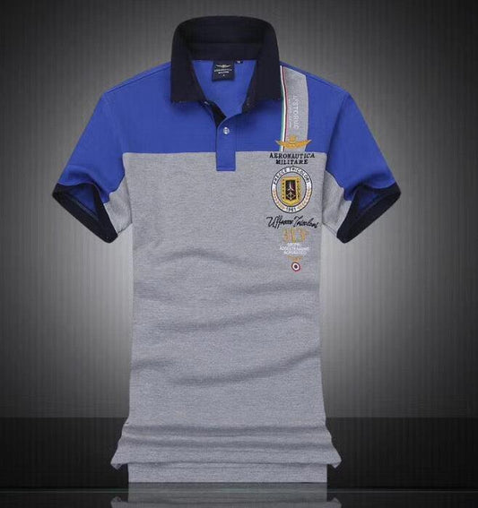 Aeronautica Millitare Blue-Grey Frecce Tricolori Shortsleeve Polo - Obeezi