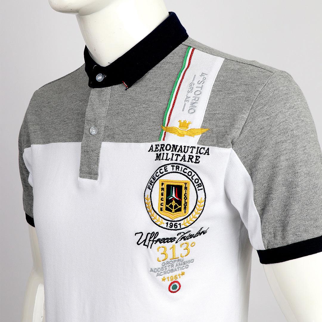 Aeronautica Millitare Frecce Tricolori Shortsleeve Polo White-Grey - Obeezi
