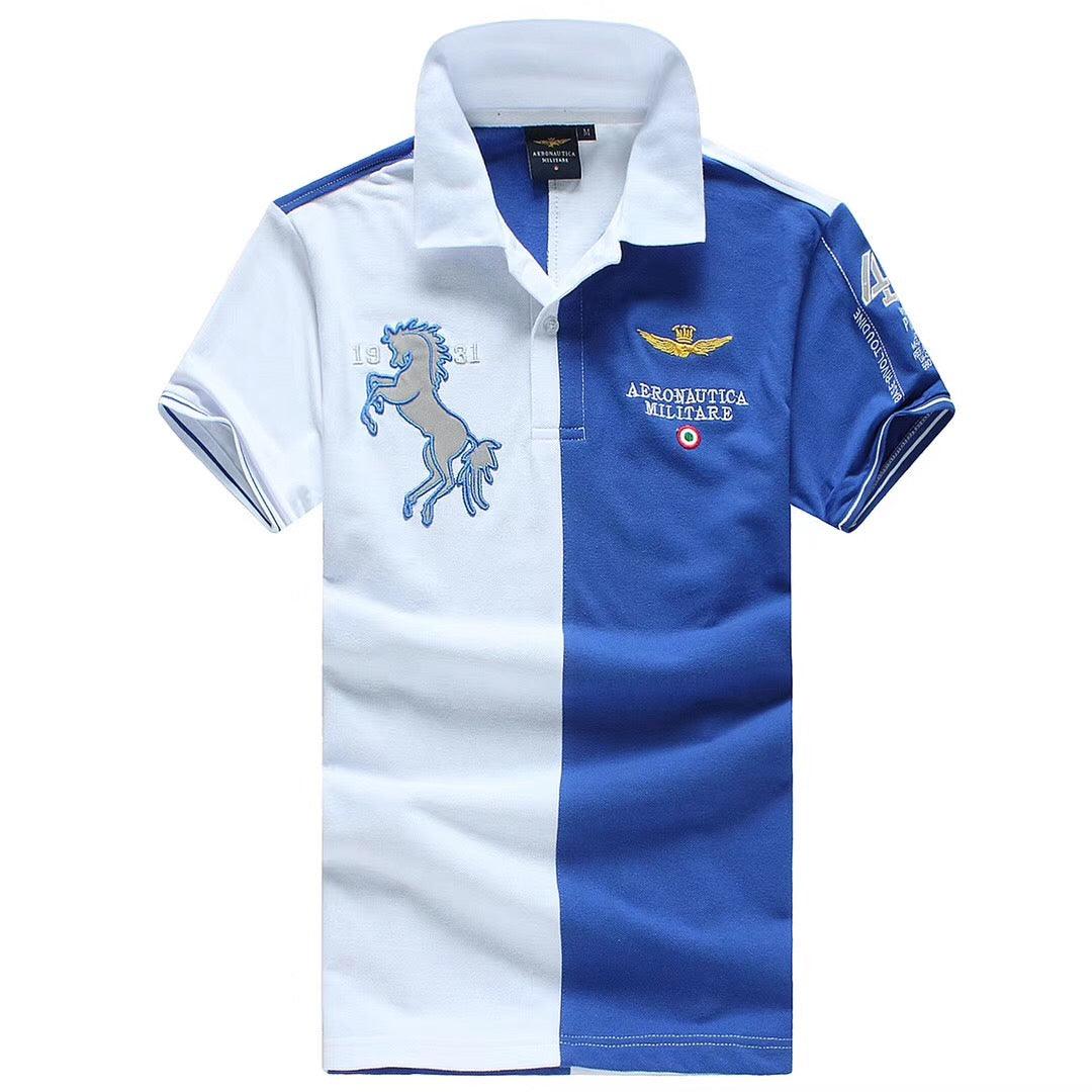 Aeronautica Millitare Royal Blue White Stallion Shortsleeve Polo - Obeezi