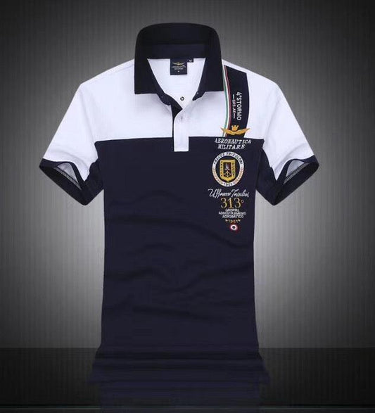 Aeronautica Millitare Virtue Siderum Tenus NavyBlue White Shortsleeve Polo - Obeezi