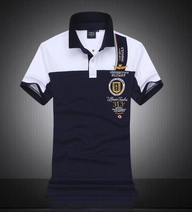 Aeronautica Millitare Virtue Siderum Tenus NavyBlue White Shortsleeve Polo - Obeezi