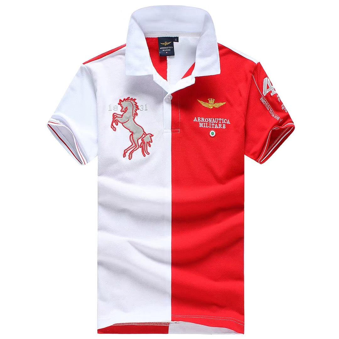 Aeronautica Millitare White Red Stallion Shortsleeve Polo - Obeezi