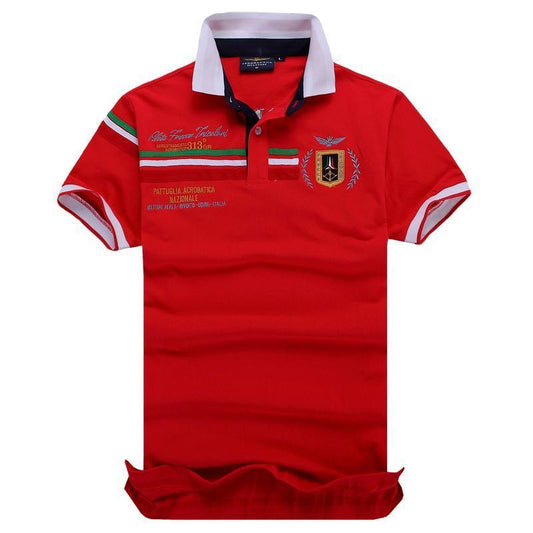 Aeronautical Polo Shirt Men's Boutique Embroidery Breathable-Red - Obeezi