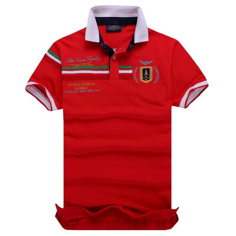 Aeronautical Polo Shirt Men's Boutique Embroidery Breathable-Red - Obeezi