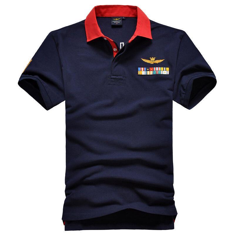 Aeronautical Polo Shirt Men's Navy Blue Short Sleeve With Rank Badge - Obeezi