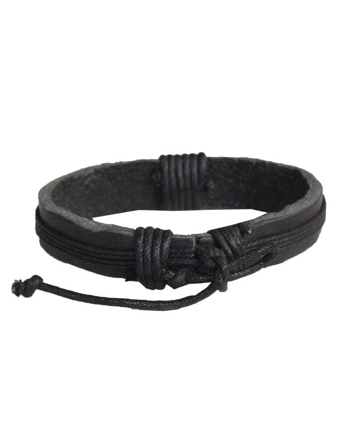 African Unisex Bracelet Black Leather Wristband Handmade - Obeezi.com