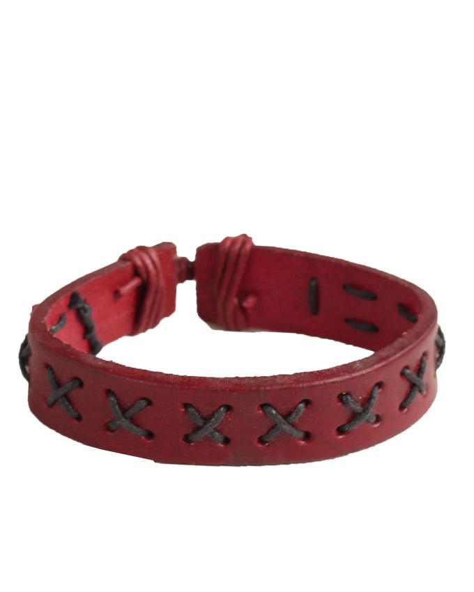 African Unisex Red Leather Wristband Bracelet - Obeezi.com