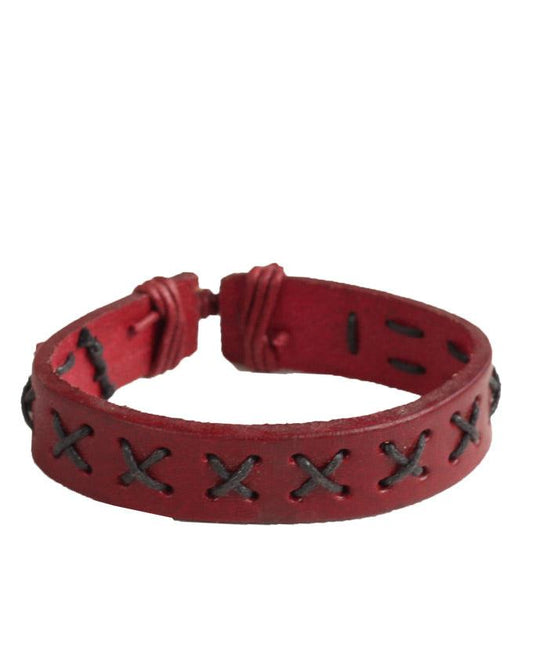 African Unisex Red Leather Wristband Bracelet - Obeezi.com