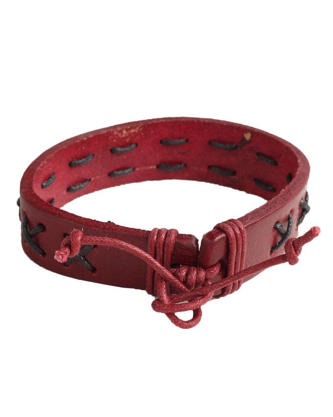 African Unisex Red Leather Wristband Bracelet - Obeezi.com